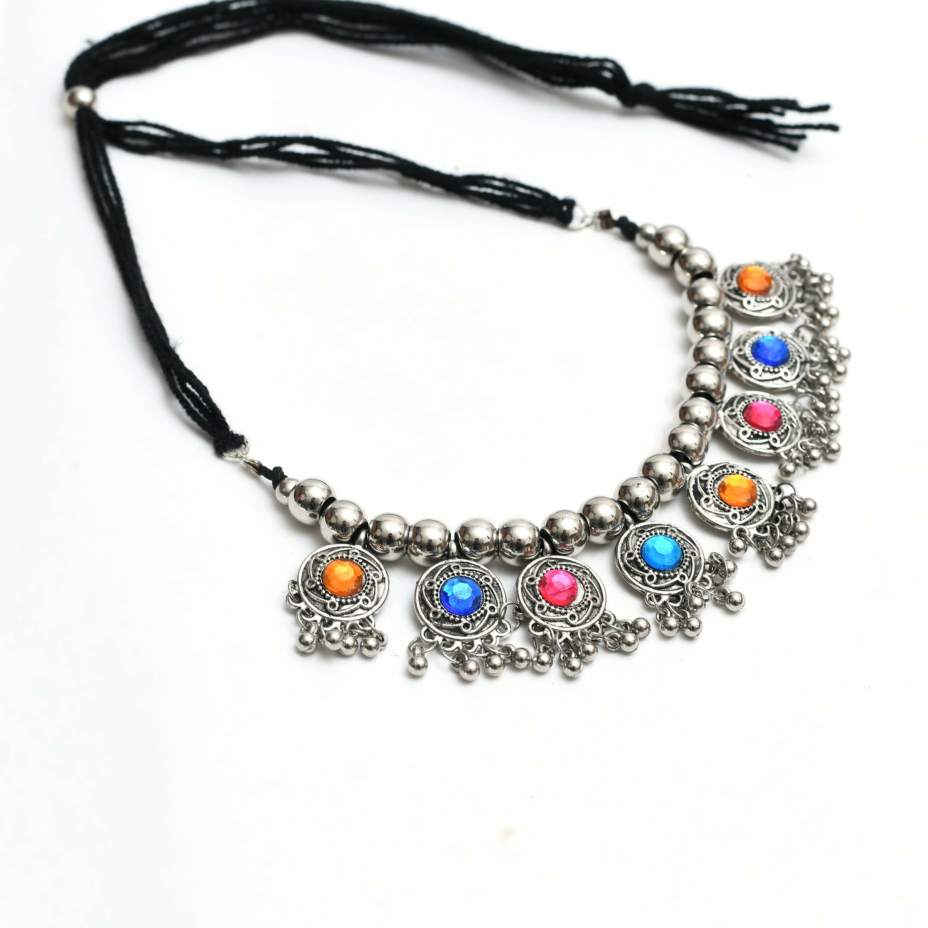 Mominos Fashion Johar Kamal Women Oxidised Silver-Plated Brass Finish Kundan Choker (Multi)