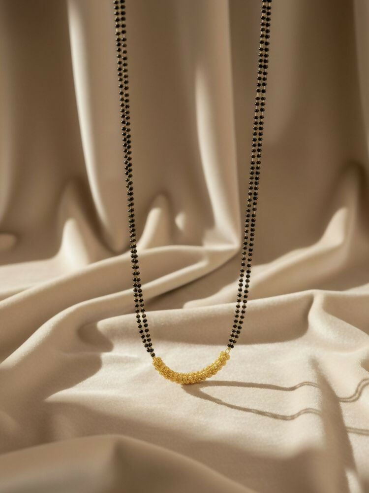 NVR Women Gold Plated Black Beaded Mangalsutra