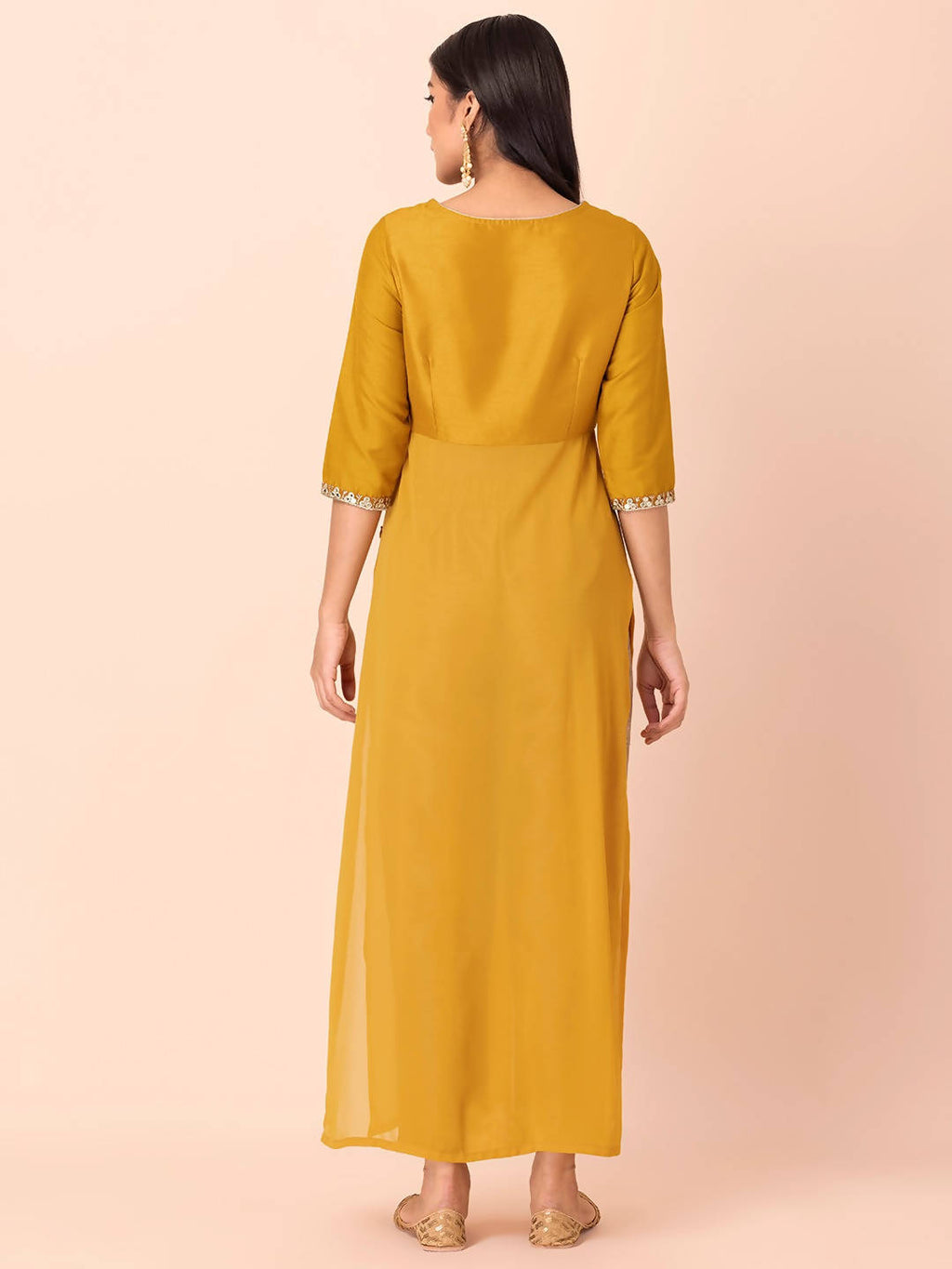 Indya Mustard Yellow Yoke Design Gotta Patti High Slit Kurta