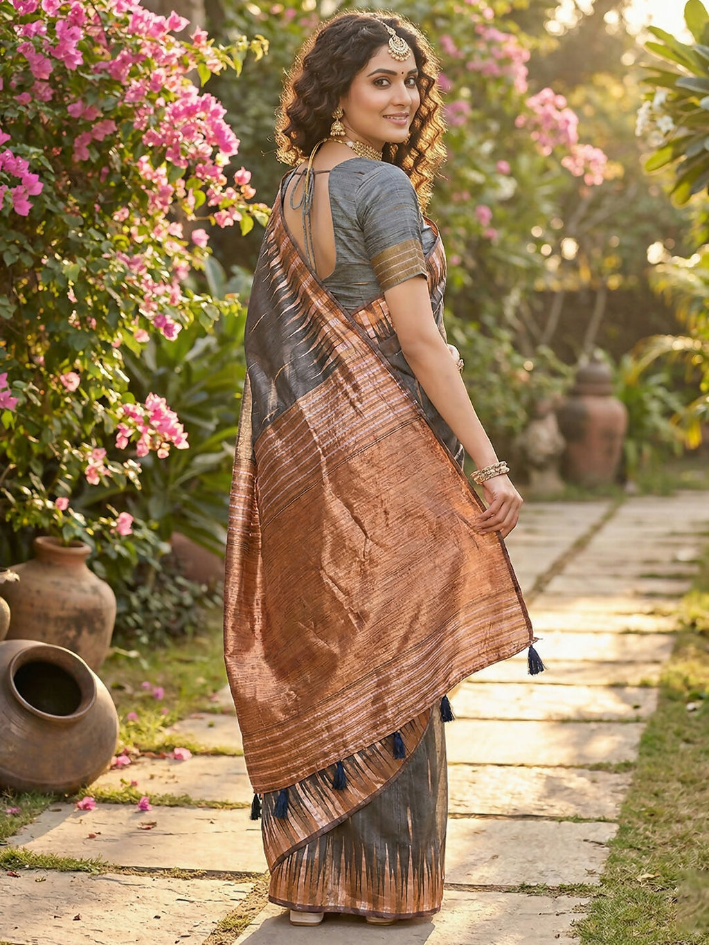 Shree Shyam Fashion Grey Linen Cotton Saree