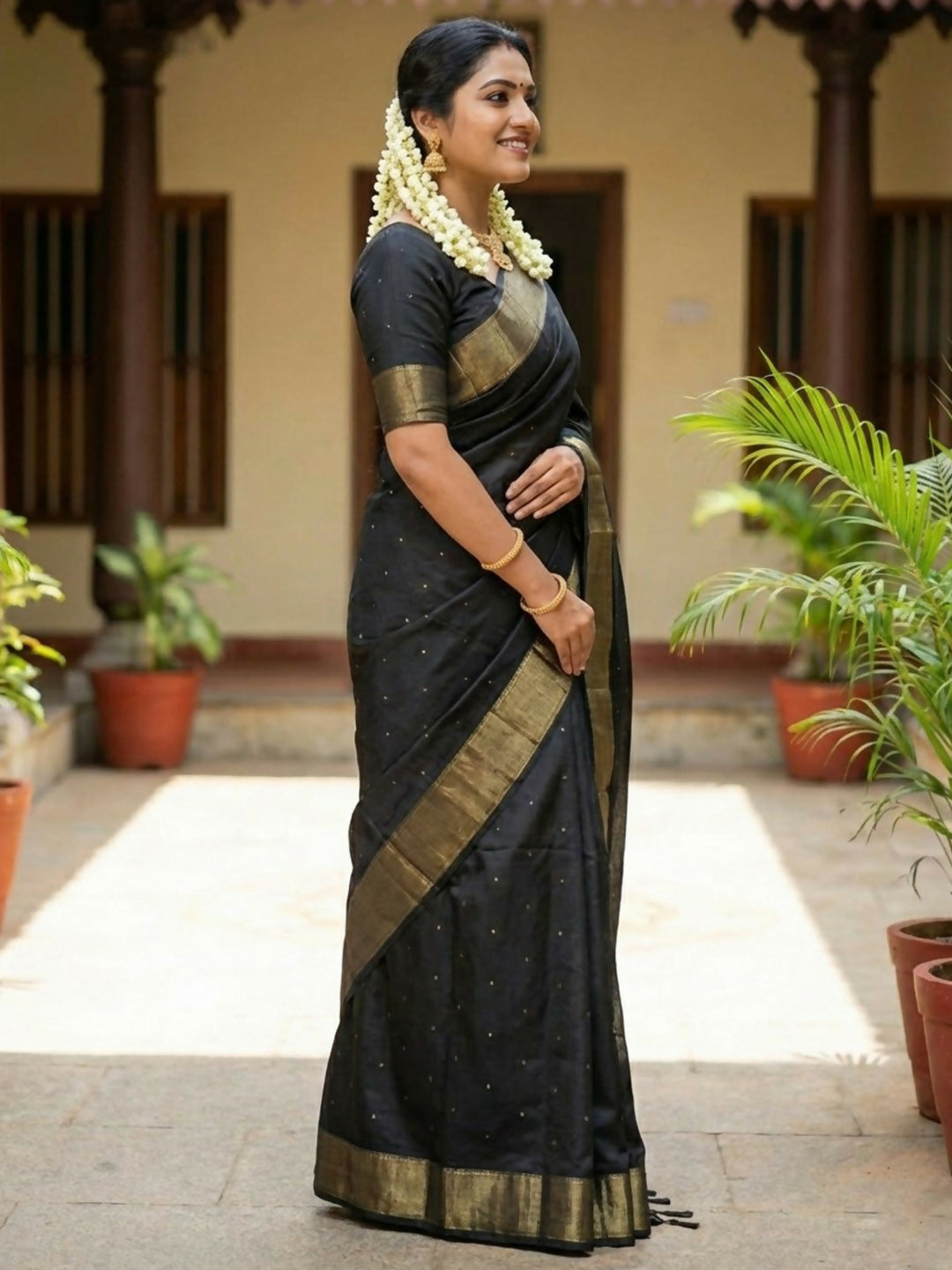 Shree Shyam Fashion Black Soft Silk Saree