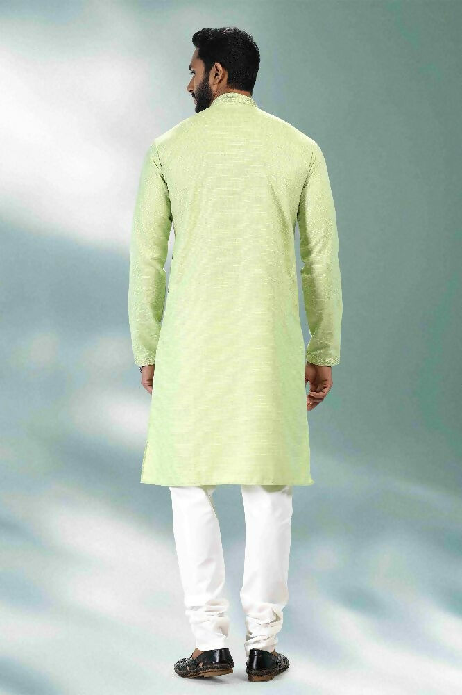 Raivat Ethnic Linen Cotton Pintux Work Kurta Pajama In Pista Green Colour