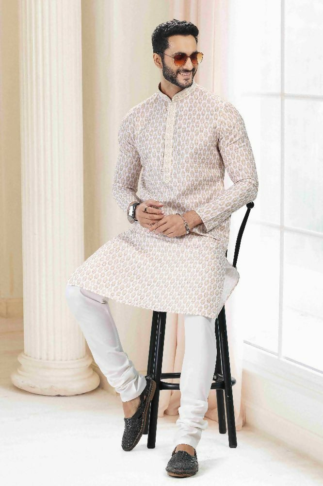 Raivat Ethnic Cotton Thread Work Kurta Pajama In Yellow Colour