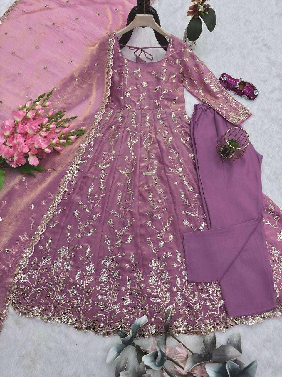 Teeya Creation Pink Color Faux Georgette Long Party Wear Gown