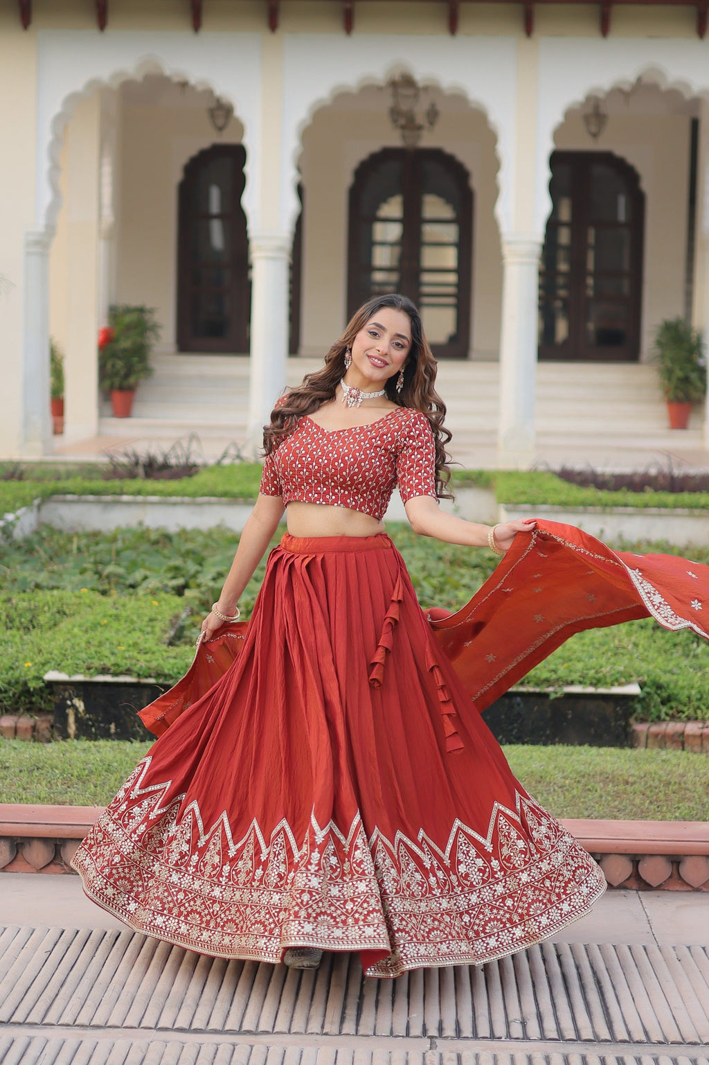 Prazu Fashion Dark Red Vichitra Silk With Heavy Sequins & Thread Lehenga Choli