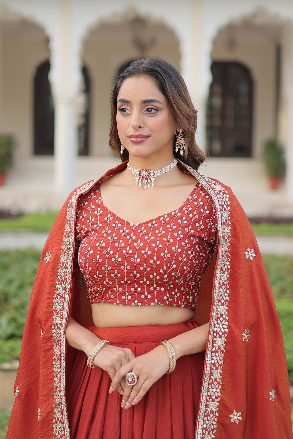 Prazu Fashion Dark Red Vichitra Silk With Heavy Sequins & Thread Lehenga Choli