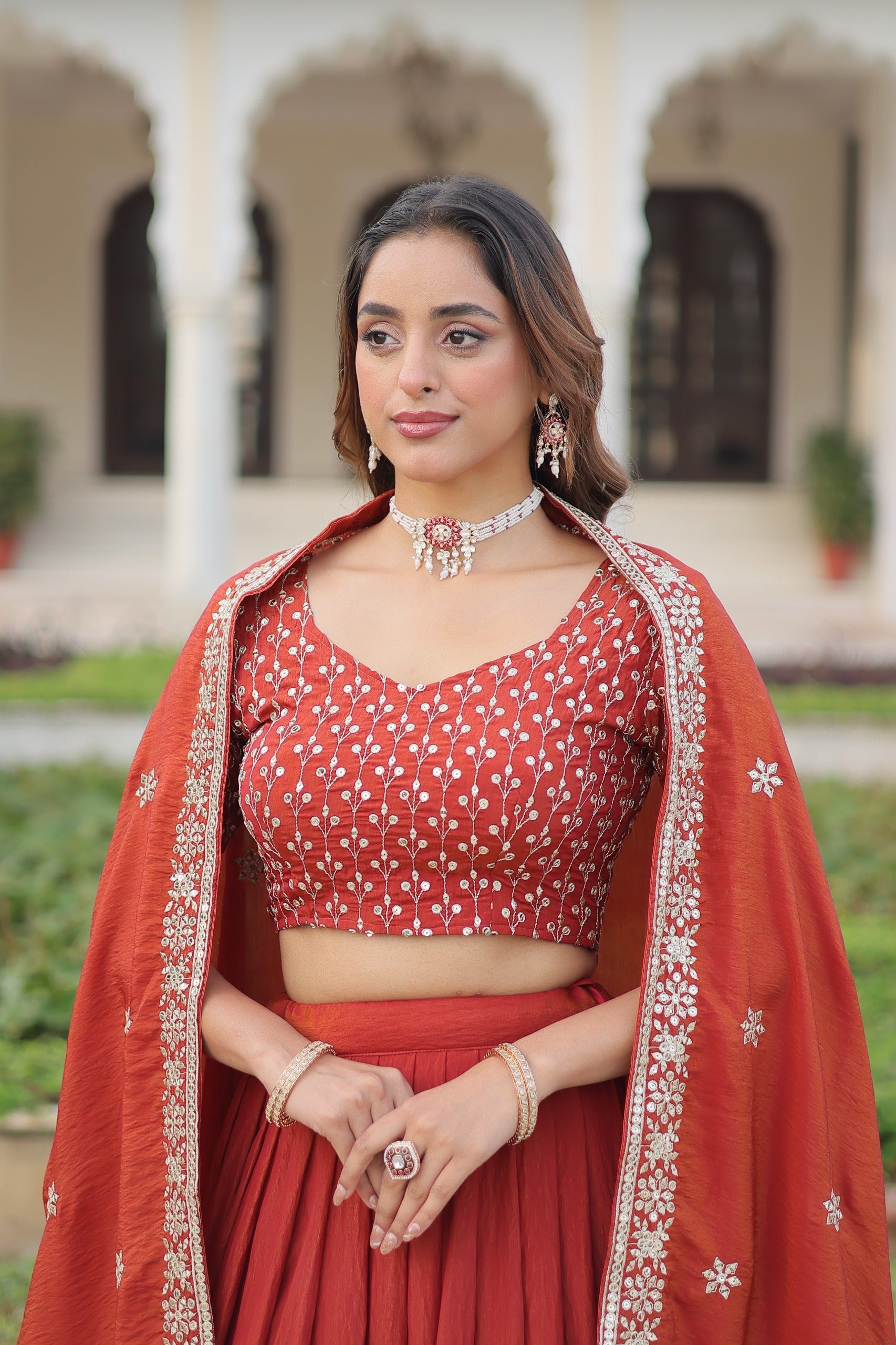 Prazu Fashion Dark Red Vichitra Silk With Heavy Sequins & Thread Lehenga Choli
