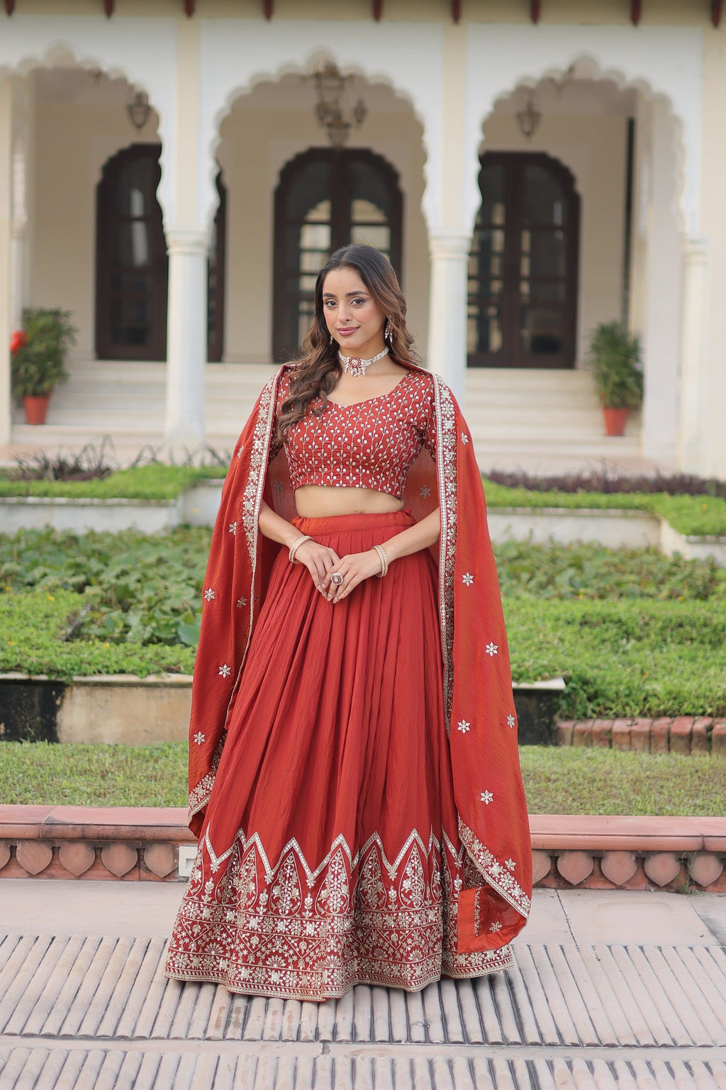 Prazu Fashion Dark Red Vichitra Silk With Heavy Sequins & Thread Lehenga Choli