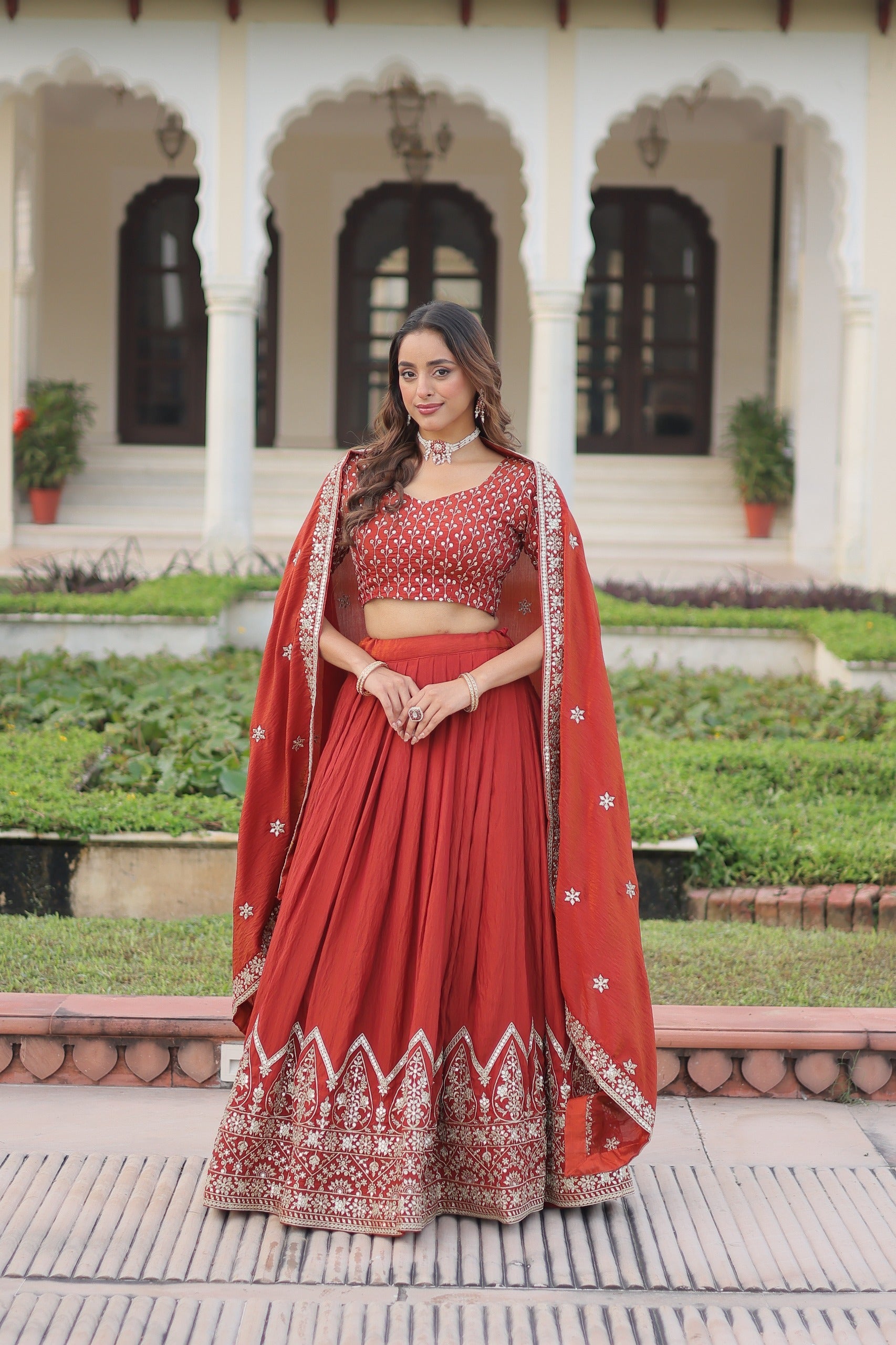 Prazu Fashion Dark Red Vichitra Silk With Heavy Sequins & Thread Lehenga Choli