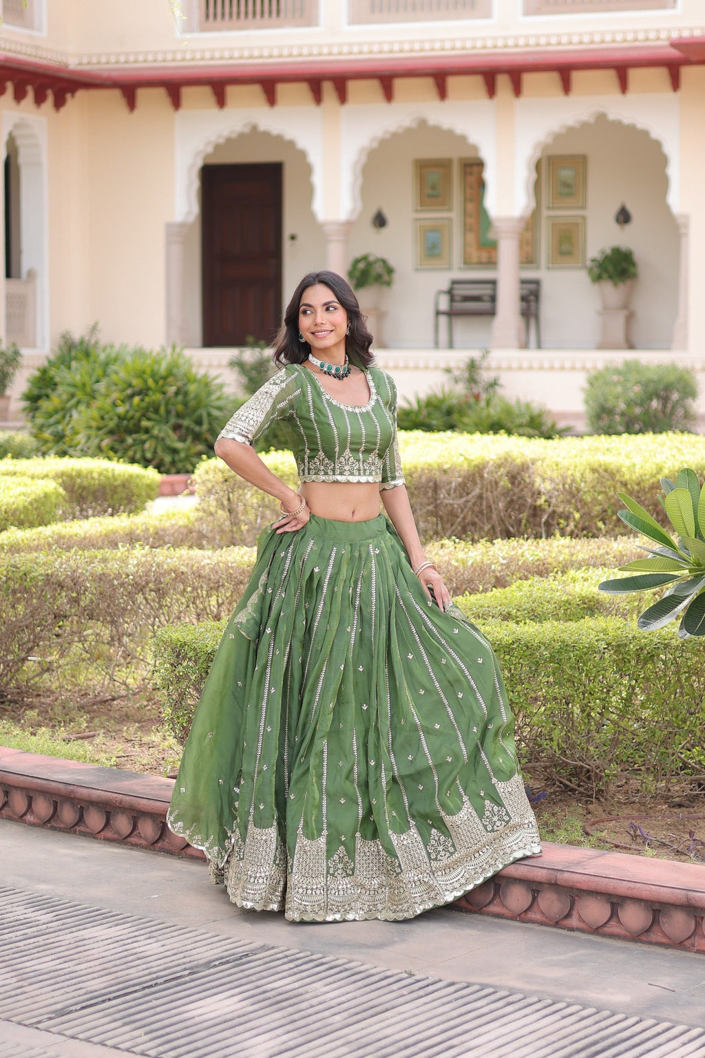 Prazu Fashion Mahendi Gold Crush With Sequins & Zari Embroidered Work Lehenga Choli