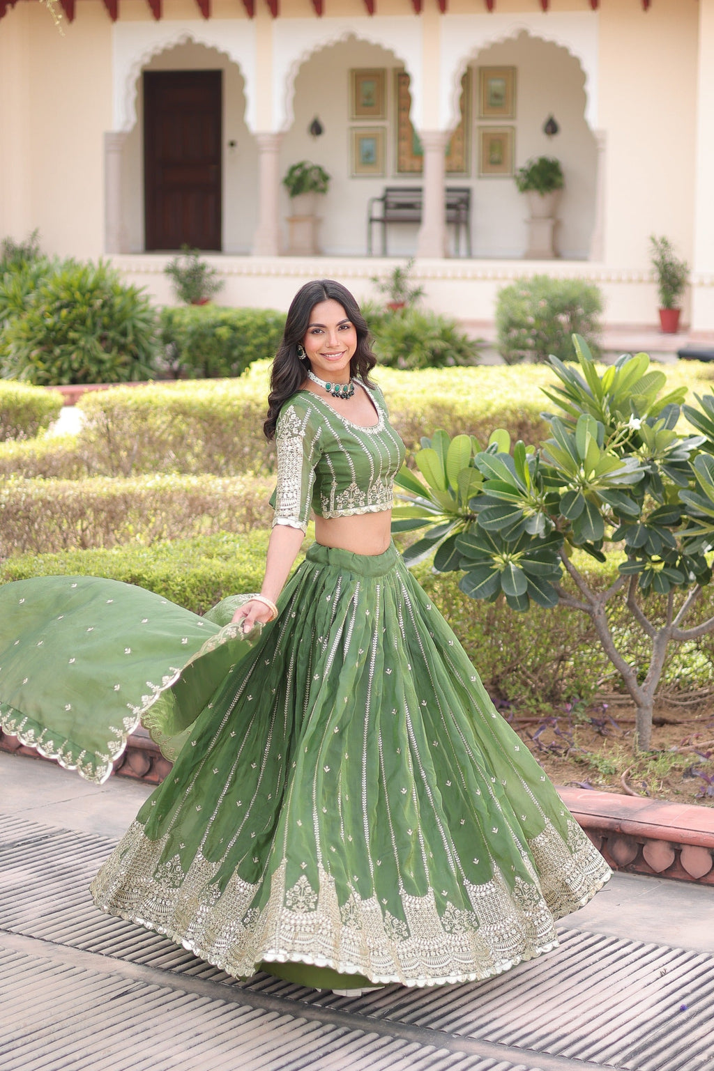 Prazu Fashion Mahendi Gold Crush With Sequins & Zari Embroidered Work Lehenga Choli