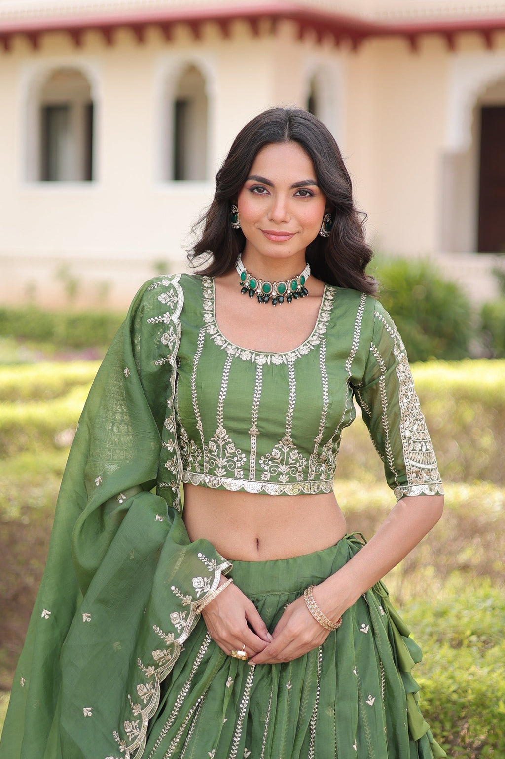 Prazu Fashion Mahendi Gold Crush With Sequins & Zari Embroidered Work Lehenga Choli