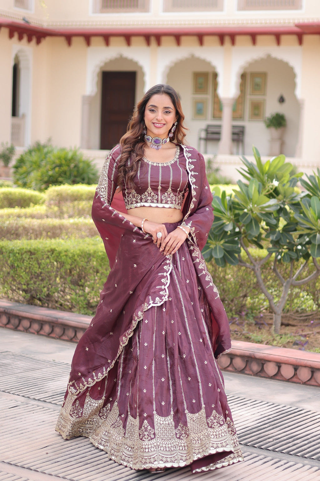 Prazu Fashion Wine Gold Crush With Sequins & Zari Embroidered Work Lehenga Choli
