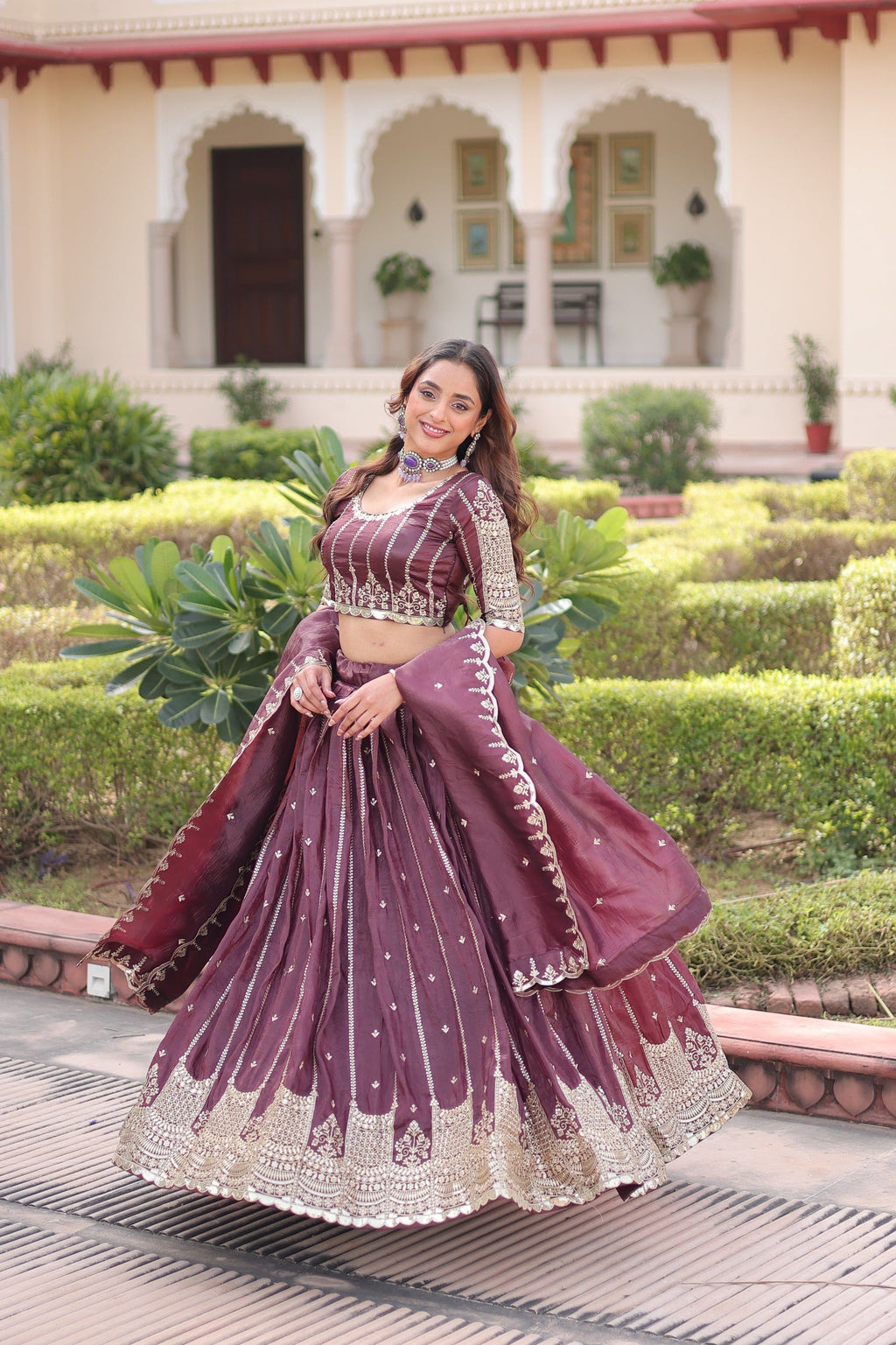 Prazu Fashion Wine Gold Crush With Sequins & Zari Embroidered Work Lehenga Choli