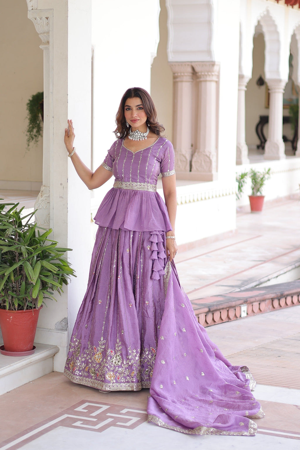 Prazu Fashion Lavender Gold Crush Multi Thread Embroidery Lehenga Choli