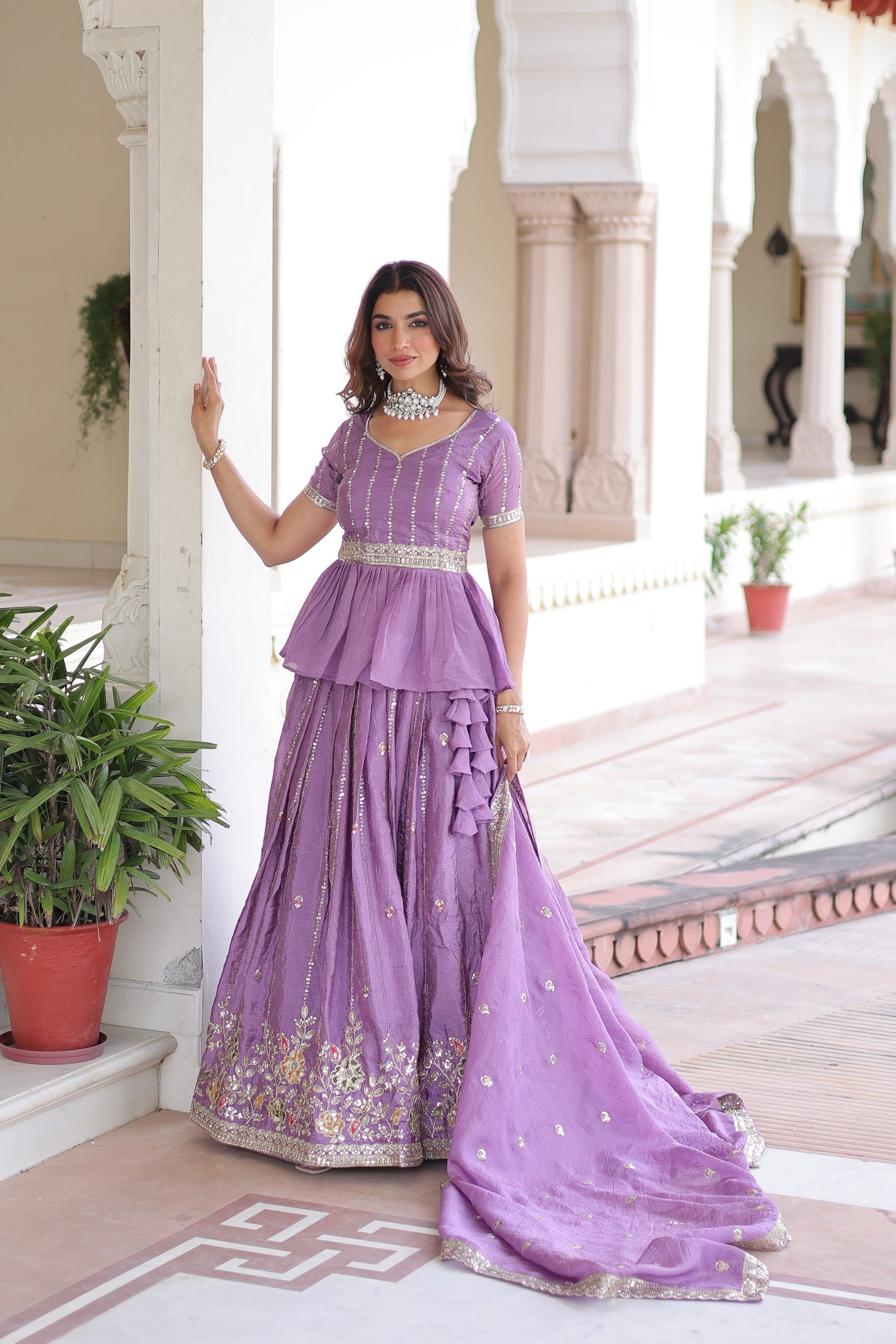 Prazu Fashion Lavender Gold Crush Multi Thread Embroidery Lehenga Choli