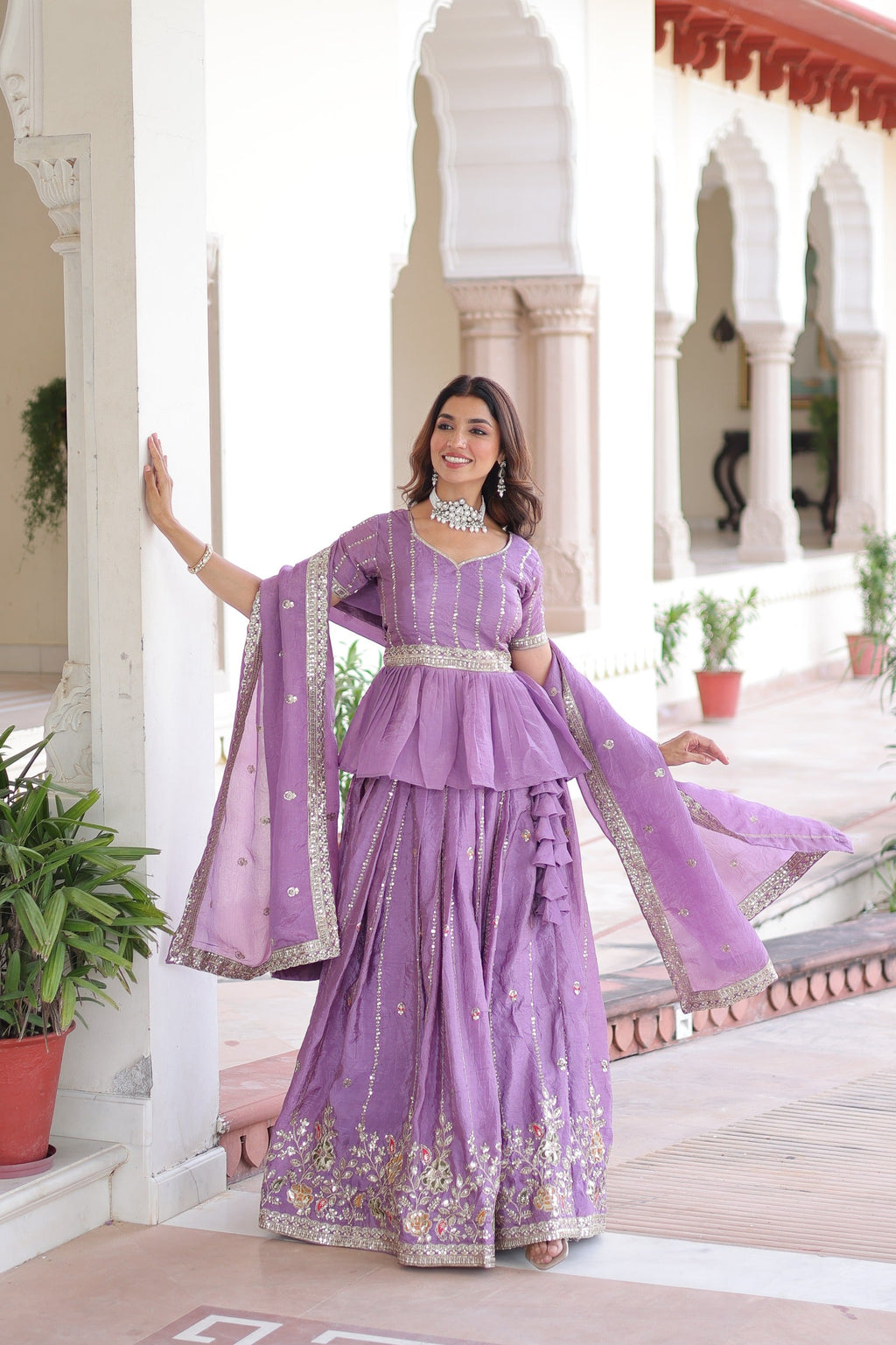 Prazu Fashion Lavender Gold Crush Multi Thread Embroidery Lehenga Choli