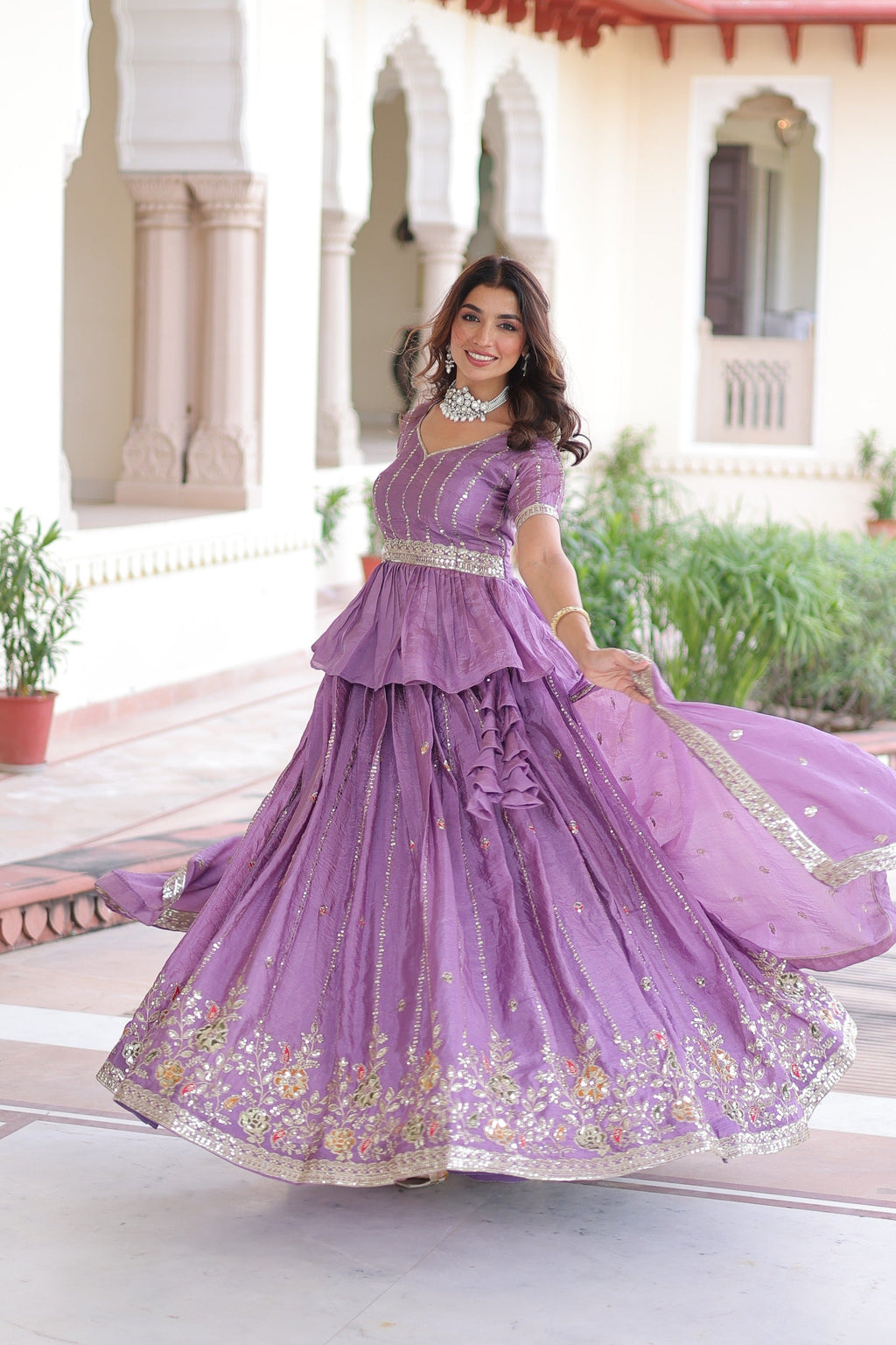 Prazu Fashion Lavender Gold Crush Multi Thread Embroidery Lehenga Choli