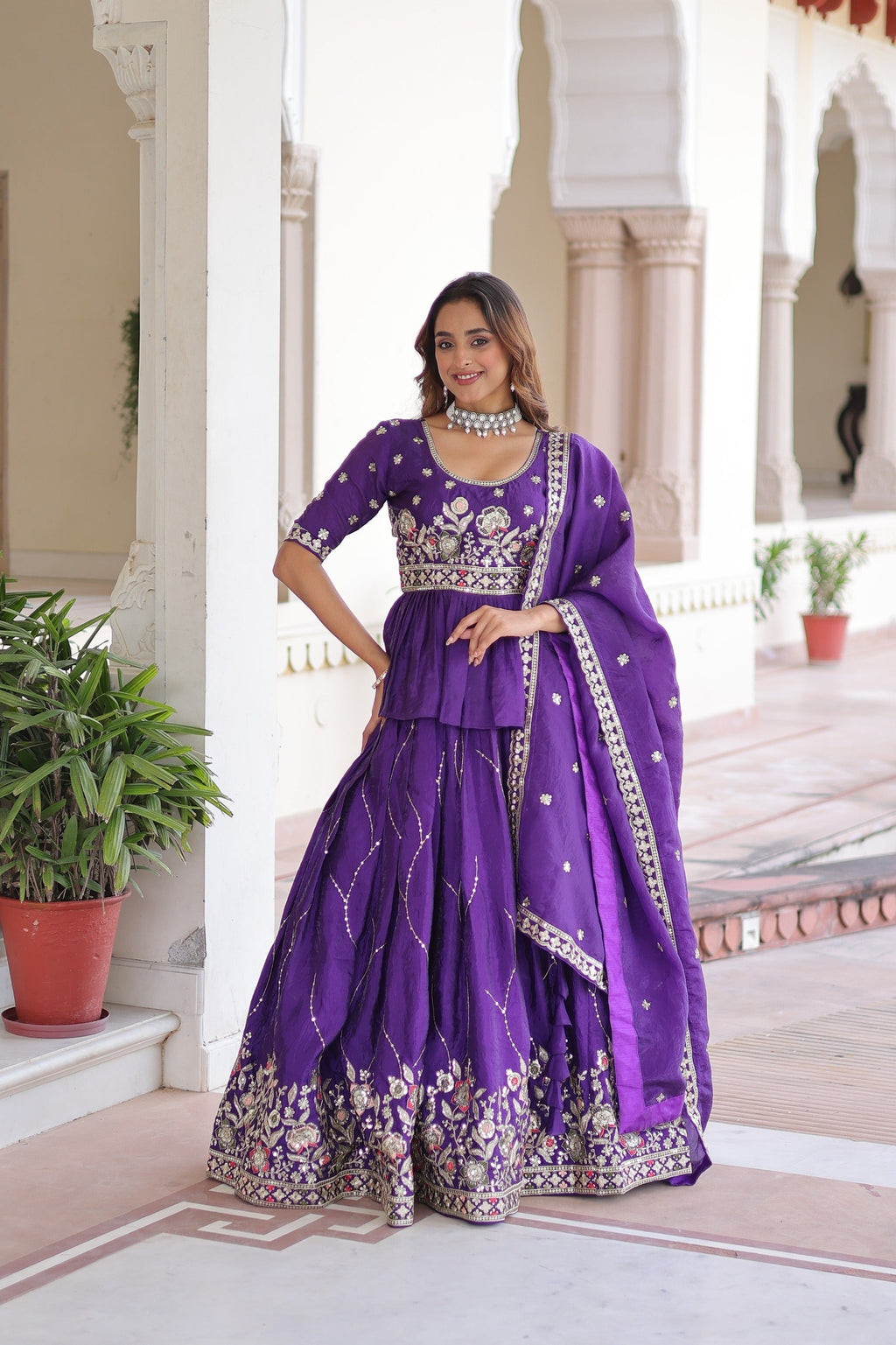 Prazu Fashion Violet Gold Crush With Multi Thread Embroidery Lehenga Choli