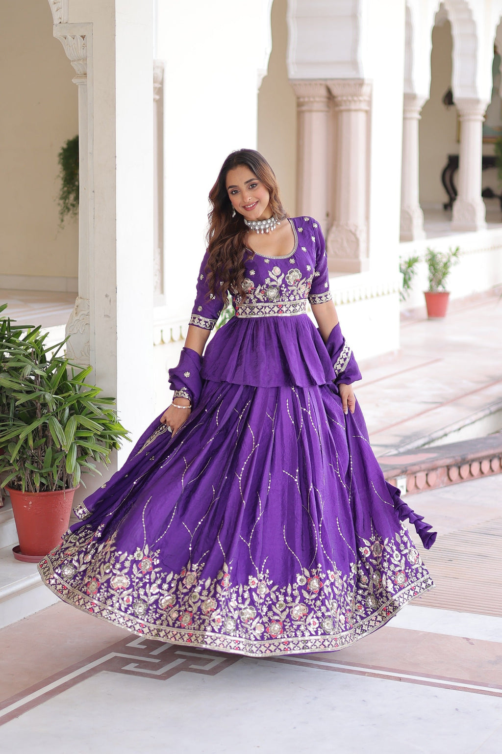 Prazu Fashion Violet Gold Crush With Multi Thread Embroidery Lehenga Choli