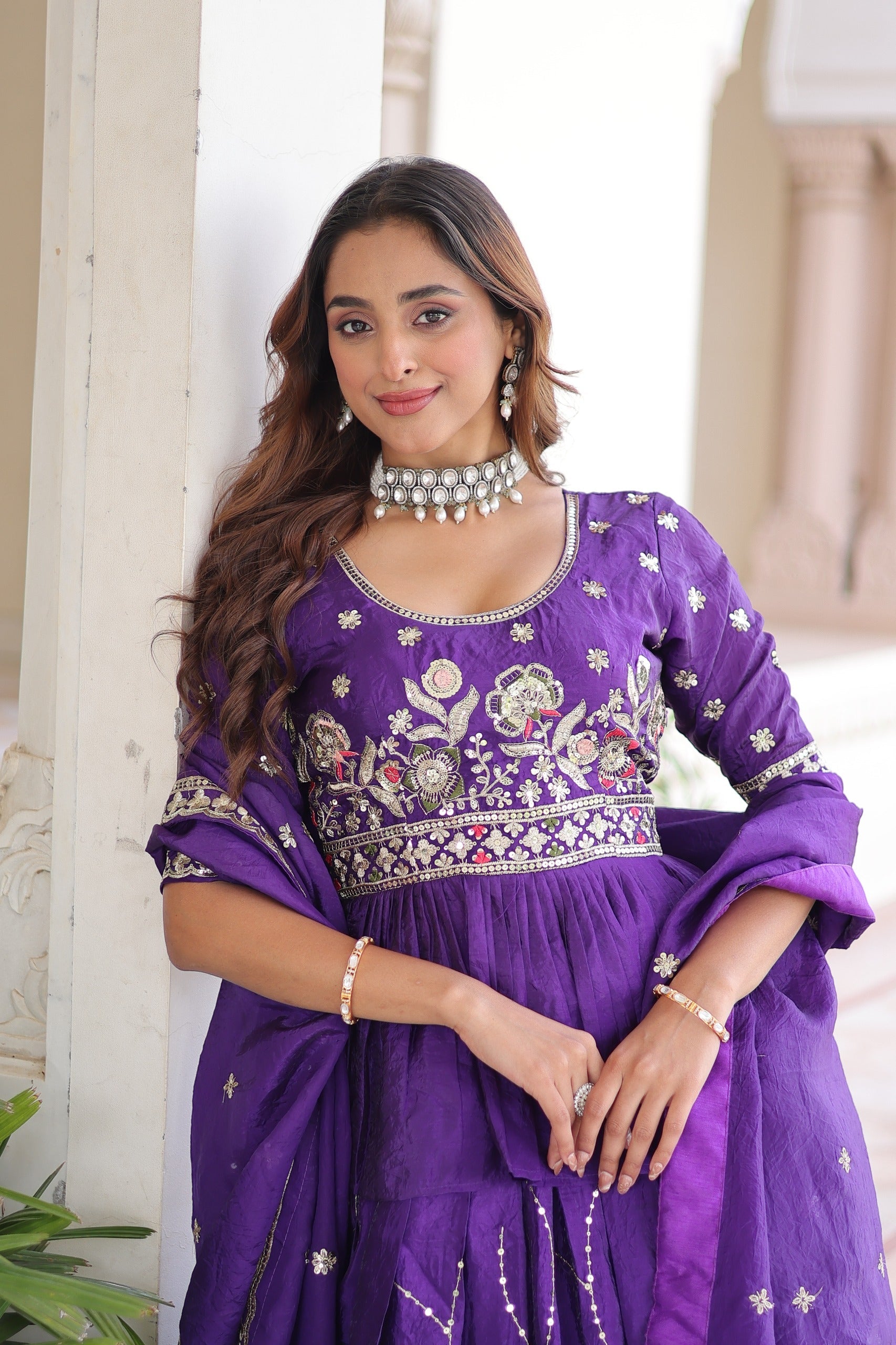 Prazu Fashion Violet Gold Crush With Multi Thread Embroidery Lehenga Choli