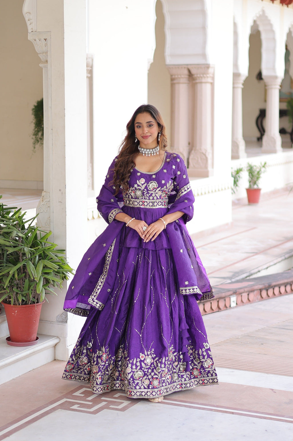 Prazu Fashion Violet Gold Crush With Multi Thread Embroidery Lehenga Choli