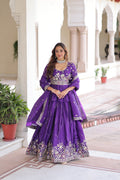 Prazu Fashion Violet Gold Crush With Multi Thread Embroidery Lehenga Choli
