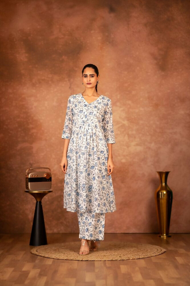 Joban Fashion Blue Hand Block Printed Cotton Suit Set