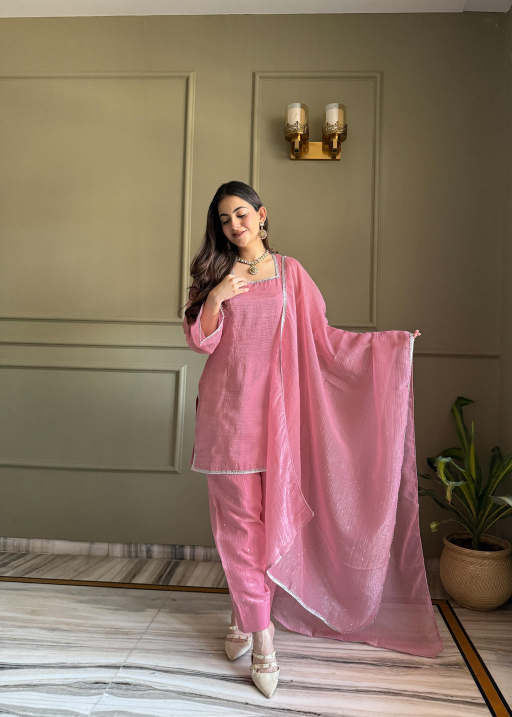 Lehenga Mart Designer Salwar Suit With Kurta Pant Dupatta For Women-Pink