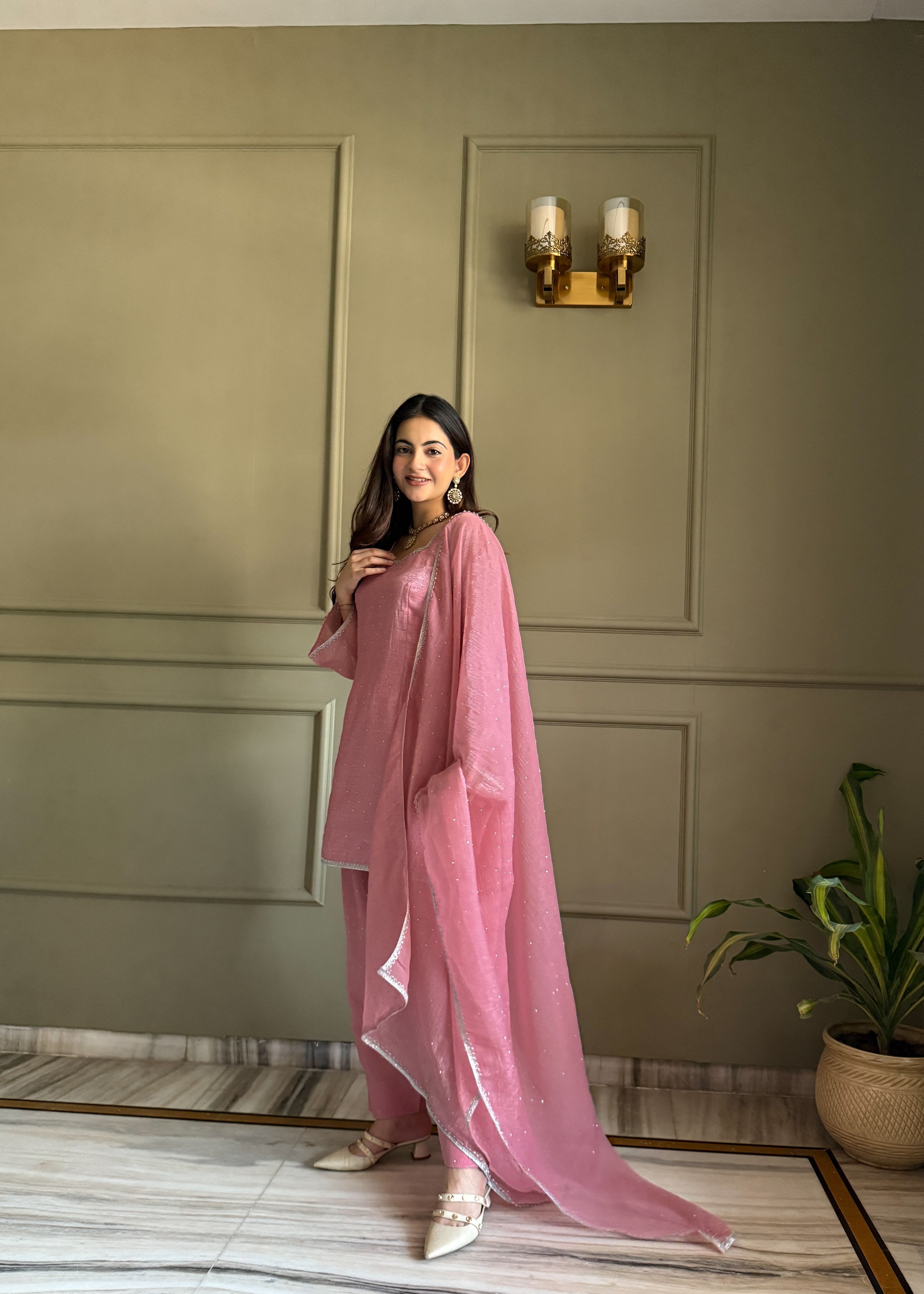 Lehenga Mart Designer Salwar Suit With Kurta Pant Dupatta For Women-Pink