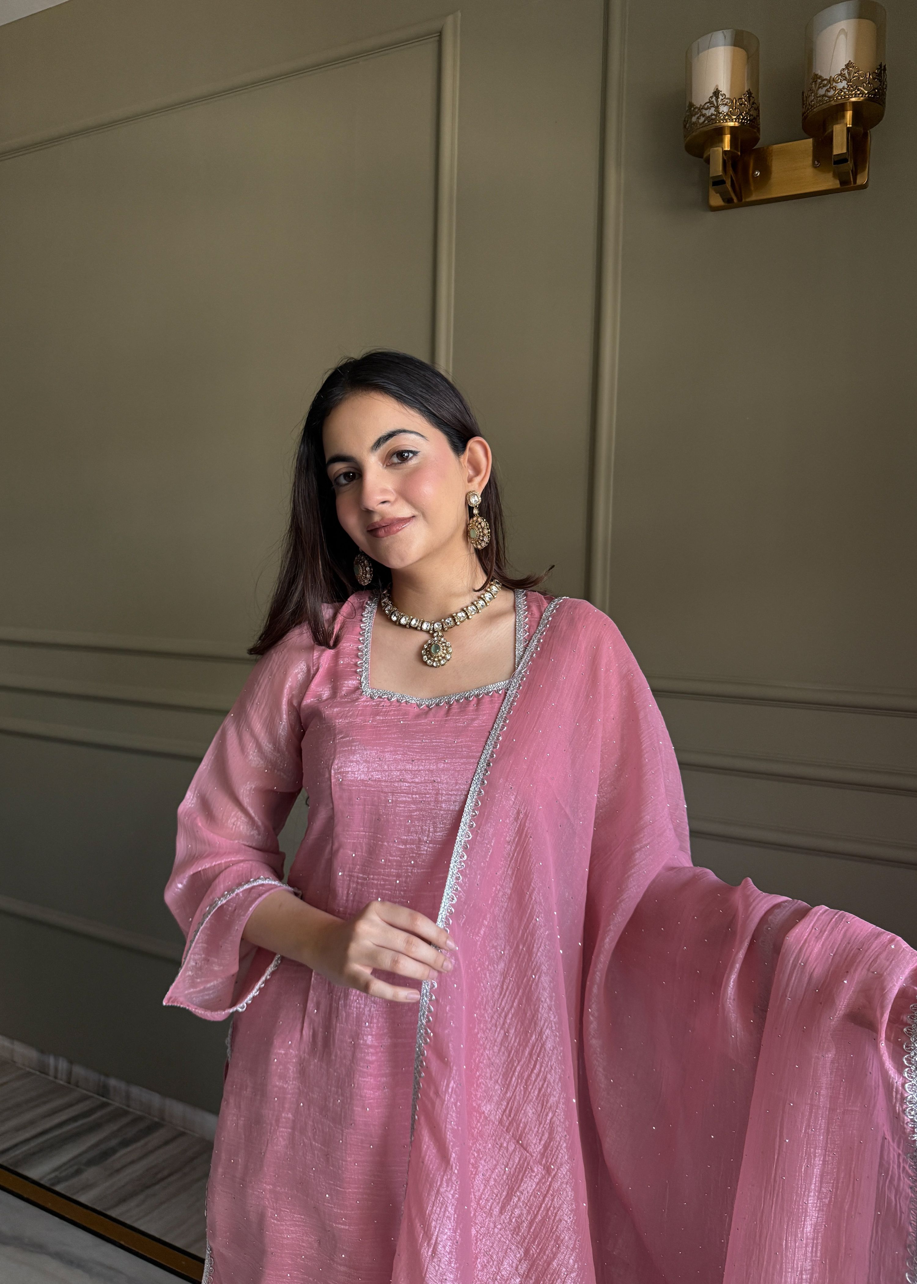 Lehenga Mart Designer Salwar Suit With Kurta Pant Dupatta For Women-Pink