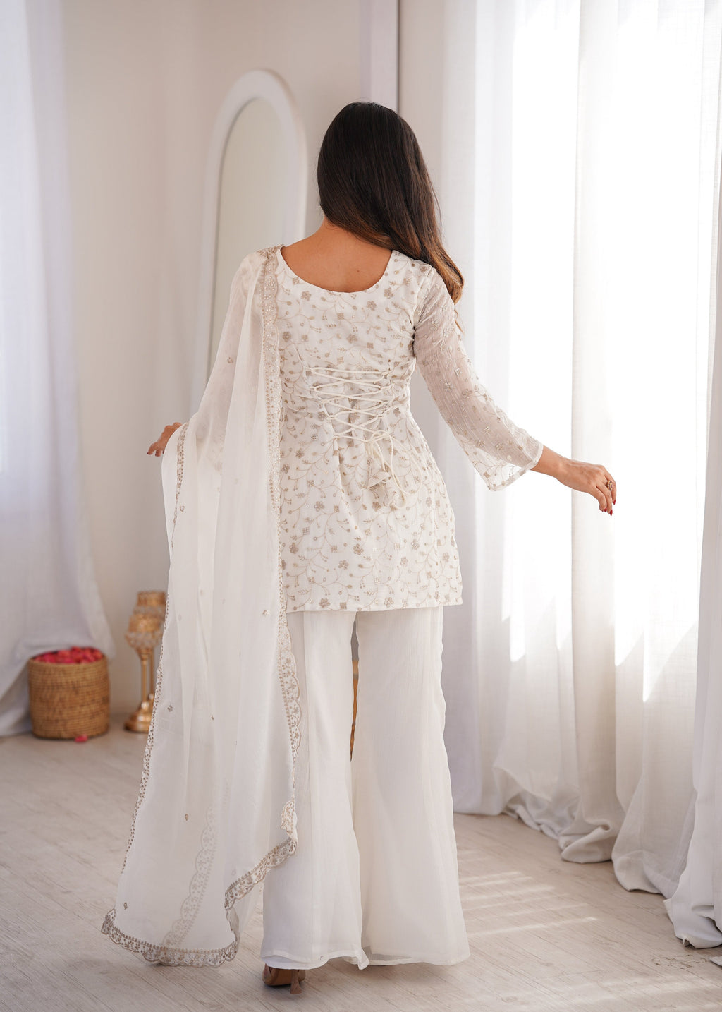 Lehenga Mart Designer Suit With Kurta Palazzo Dupatta For Women-Off-White