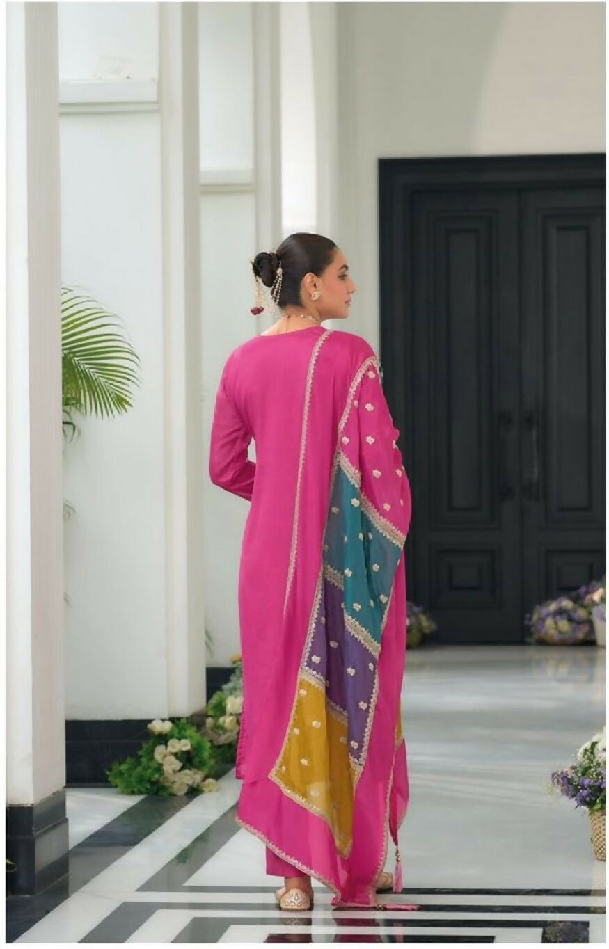 Teeya Creation Pink Color Chinon Silk Embroidery Work Wedding Wear Designer Salwar Suit