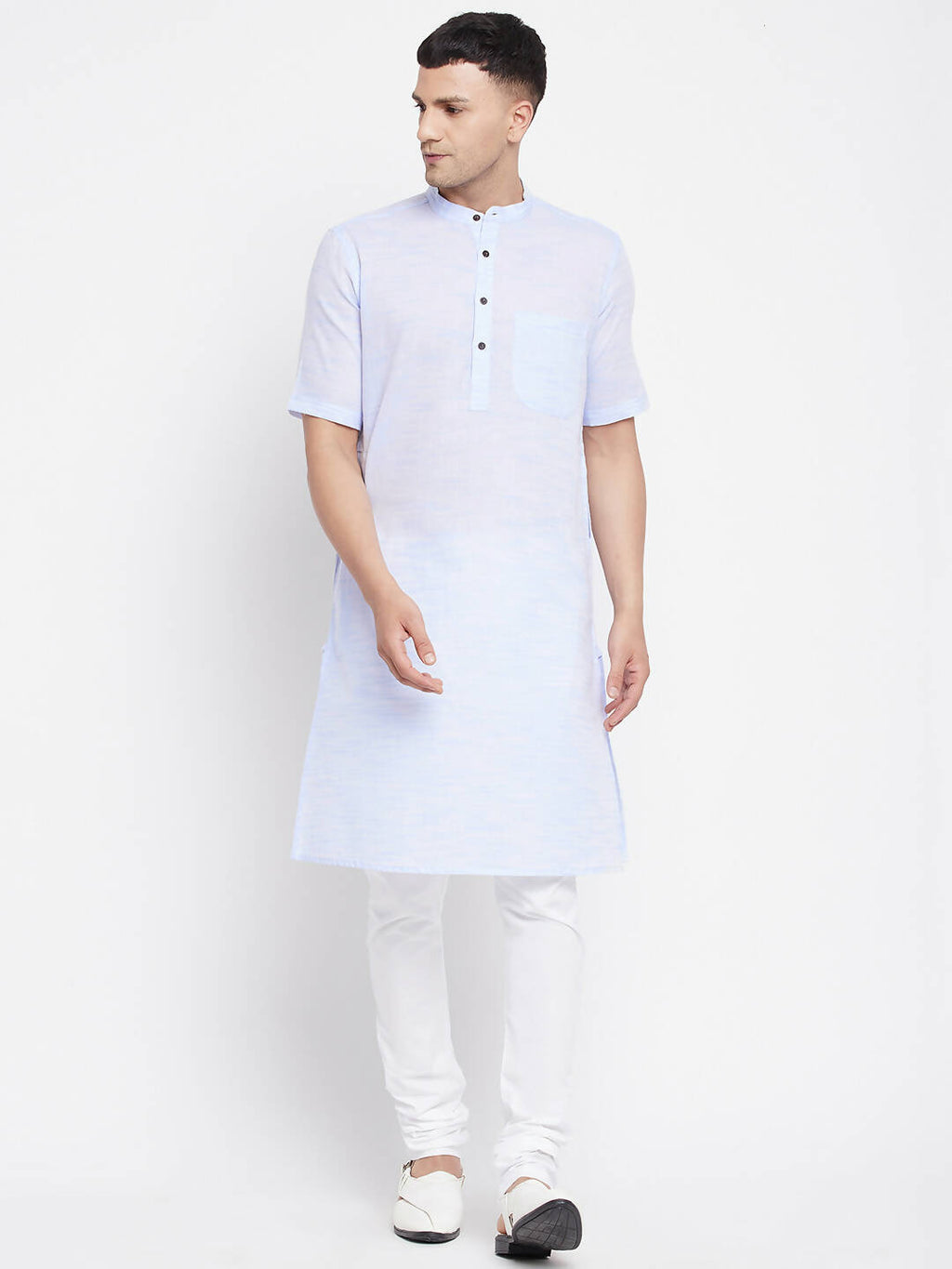 Even Apparels Blue Color Pure Cotton With Band Collar Men's H/S Kurta