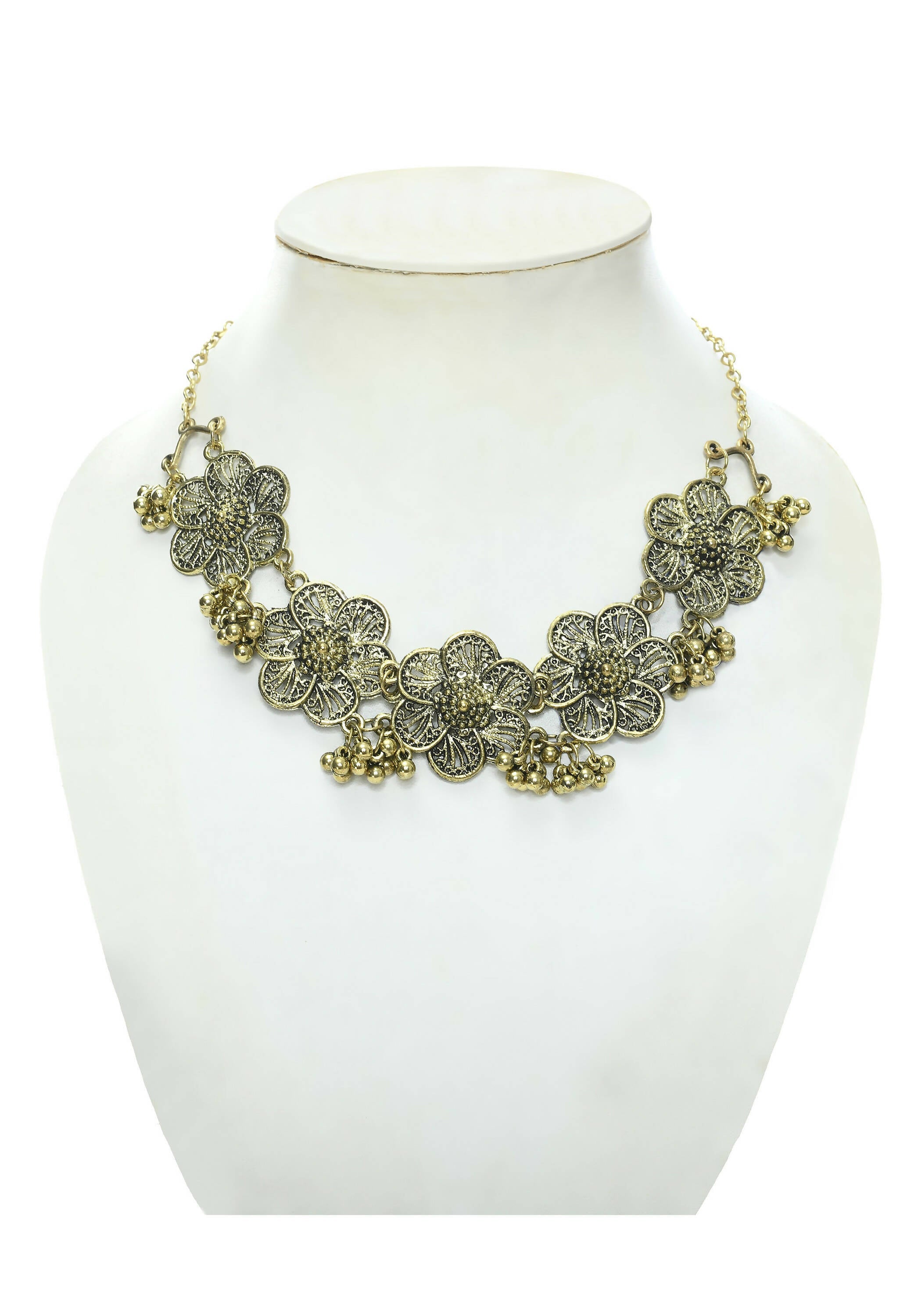 Mominos Fashion Johar Kamal Golden-Plated Brass Finish Floral Desgin Choker For Women