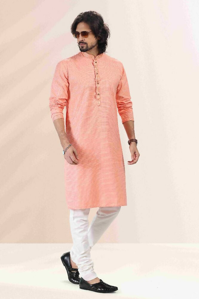 Raivat Ethnic Linen Cotton Pintux Work Kurta Pajama In Pink Colour