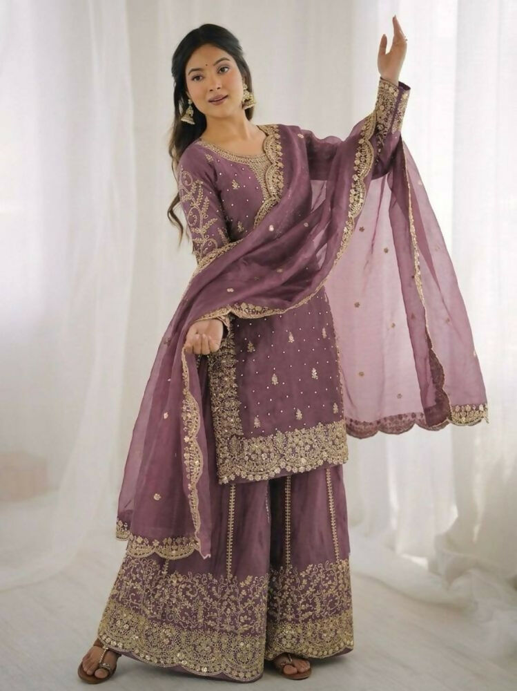 Teeya Creation Onion Color Fendy Silk Embroidery Work Wedding Wear Salwar Suit