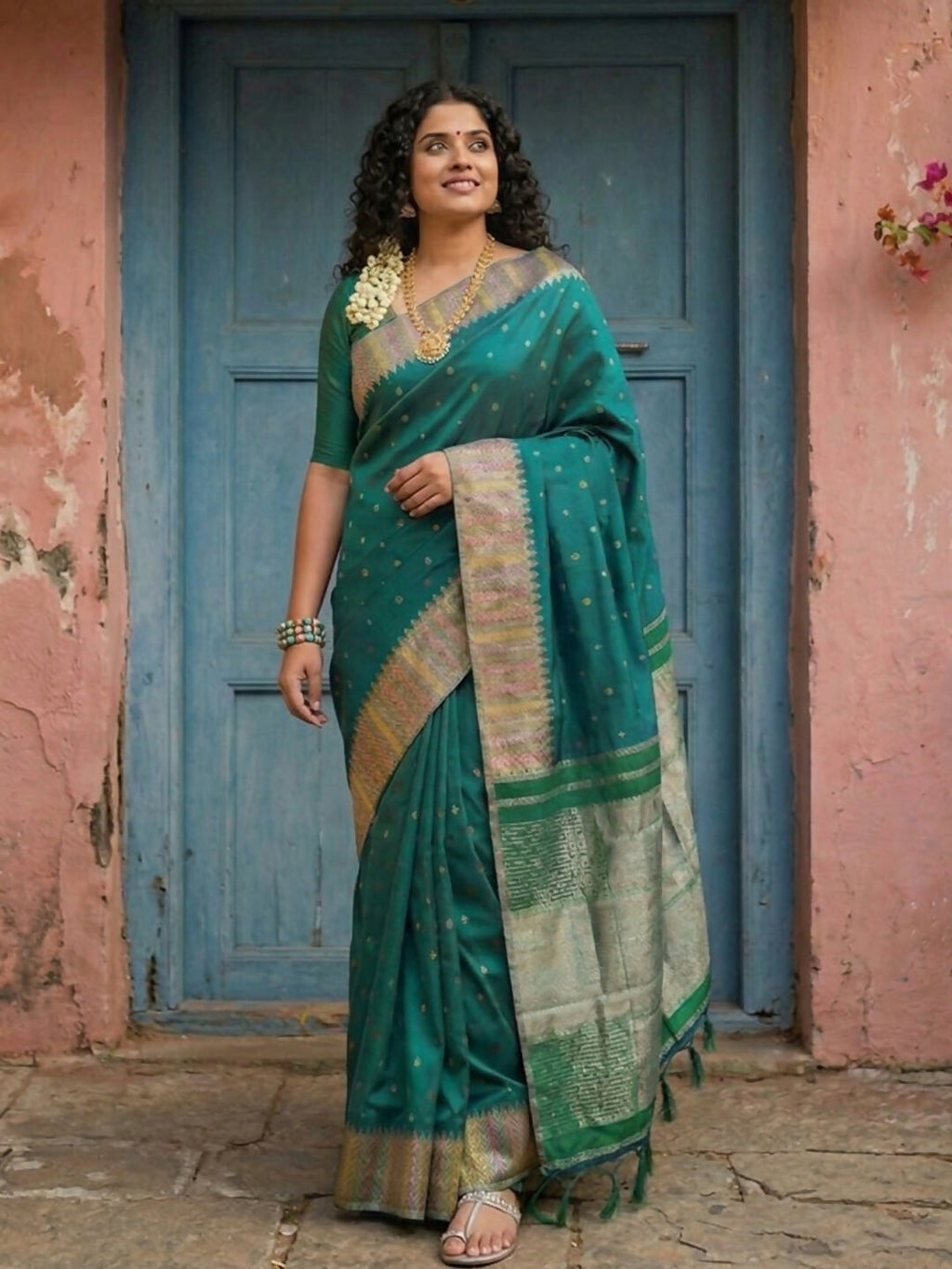 Shree Shyam Fashion Dark Green Silk Blend Saree