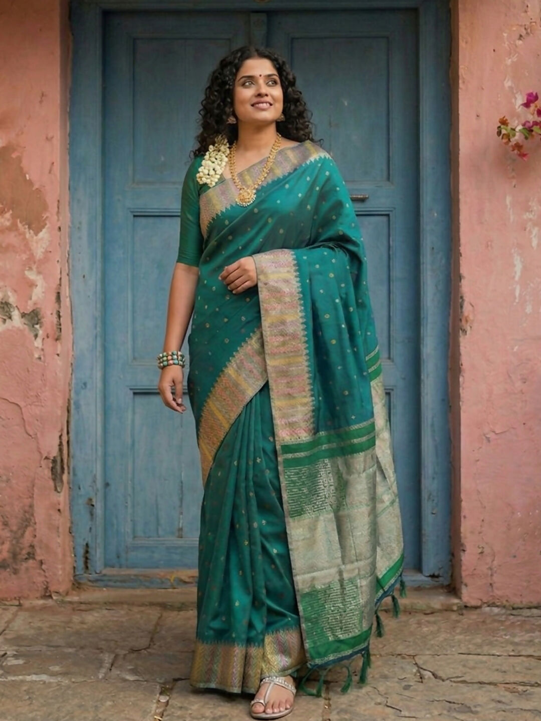 Shree Shyam Fashion Dark Green Silk Blend Saree