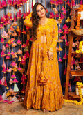 Vegaa Fashion Yellow Chinon Silk Digital Print Palazzo With Shrug Indo Western Suit