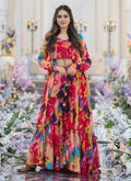 Vegaa Fashion Multicolor Chinon Silk Digital Print Palazzo With Shrug Indo Western Suit