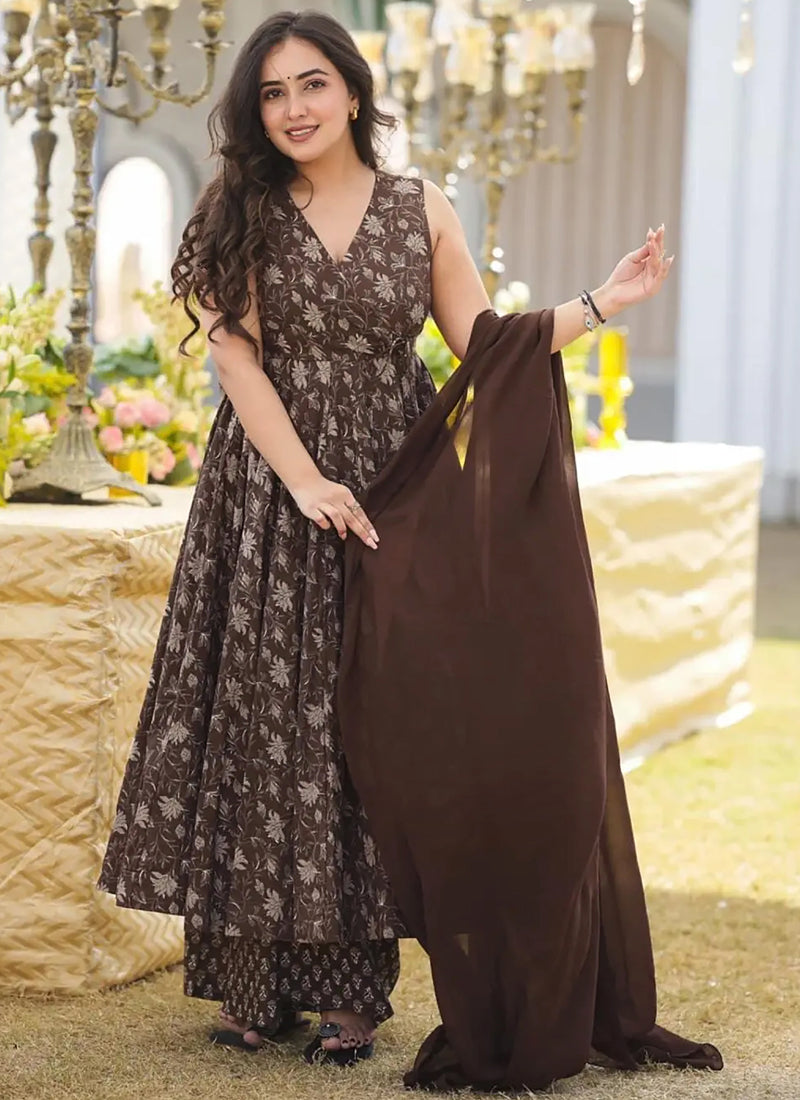 Vegaa Fashion Coffee Muslin Digital Print Designer Salwar Suit