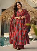 Vegaa Fashion Red Muslin Digital Print Designer Salwar Suit