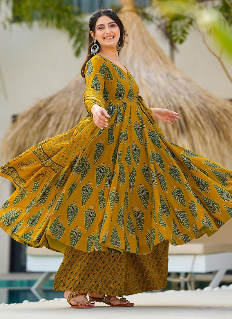 Vegaa Fashion Mustard Muslin Digital Print Designer Salwar Suit