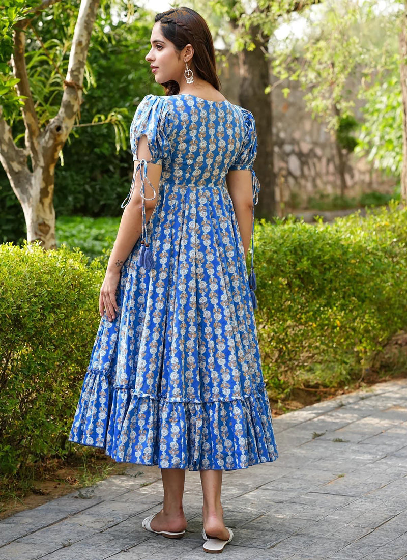 Vegaa Fashion Blue Rayon Digital Print Designer Western Gown