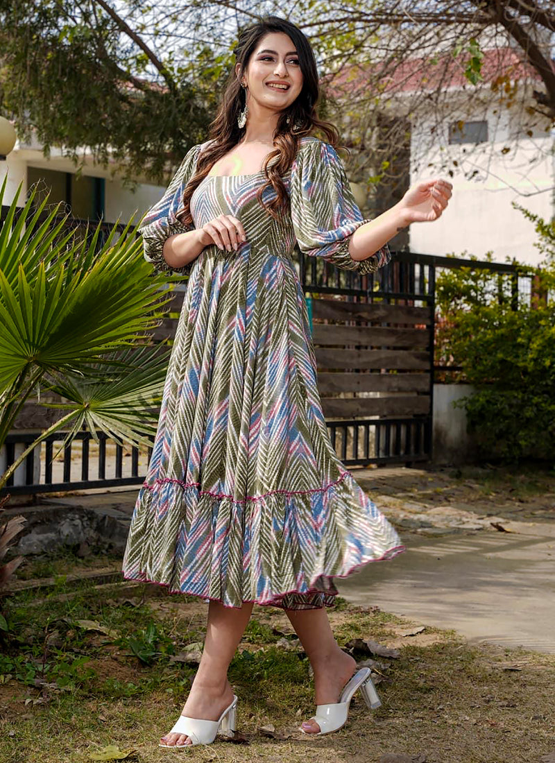 Vegaa Fashion Multi Color Rayon Digital Print Designer Western Gown