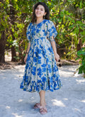 Vegaa Fashion Blue Rayon Digital Print Designer Western Gown