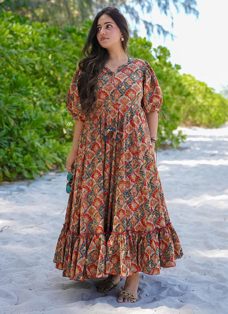Vegaa Fashion Multi Color Rayon Digital Print Designer Western Gown
