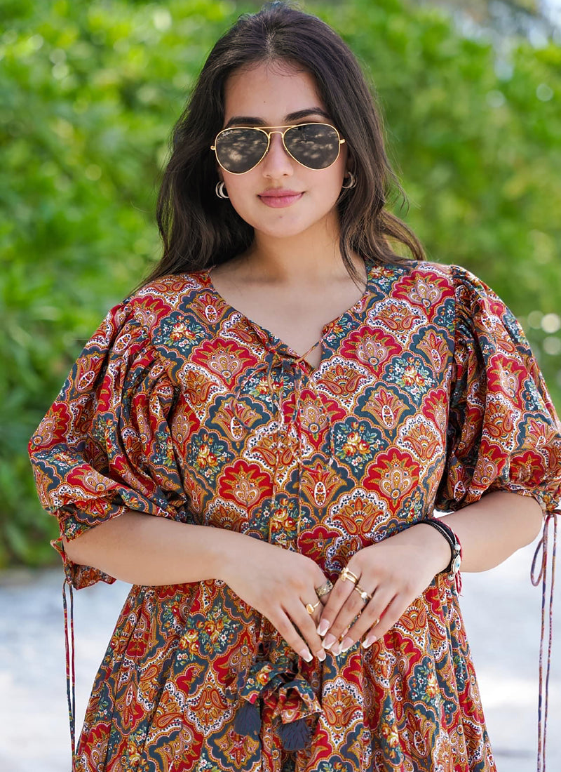 Vegaa Fashion Multi Color Rayon Digital Print Designer Western Gown