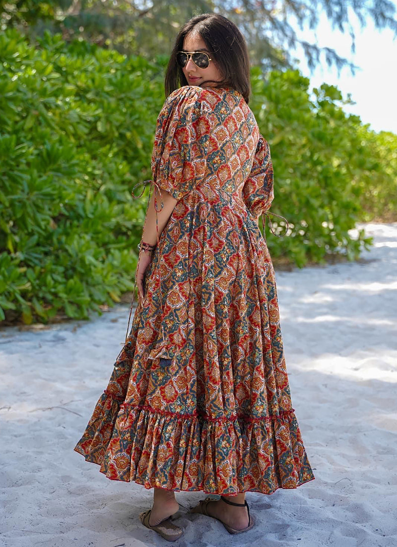 Vegaa Fashion Multi Color Rayon Digital Print Designer Western Gown